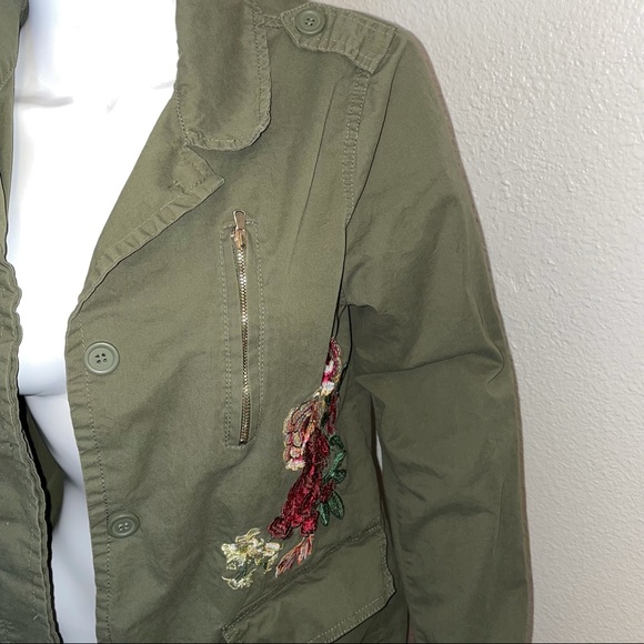 Military Green Embroidered Rose Jacket Cargo Utility Ashley by 26 International - Picture 5 of 10